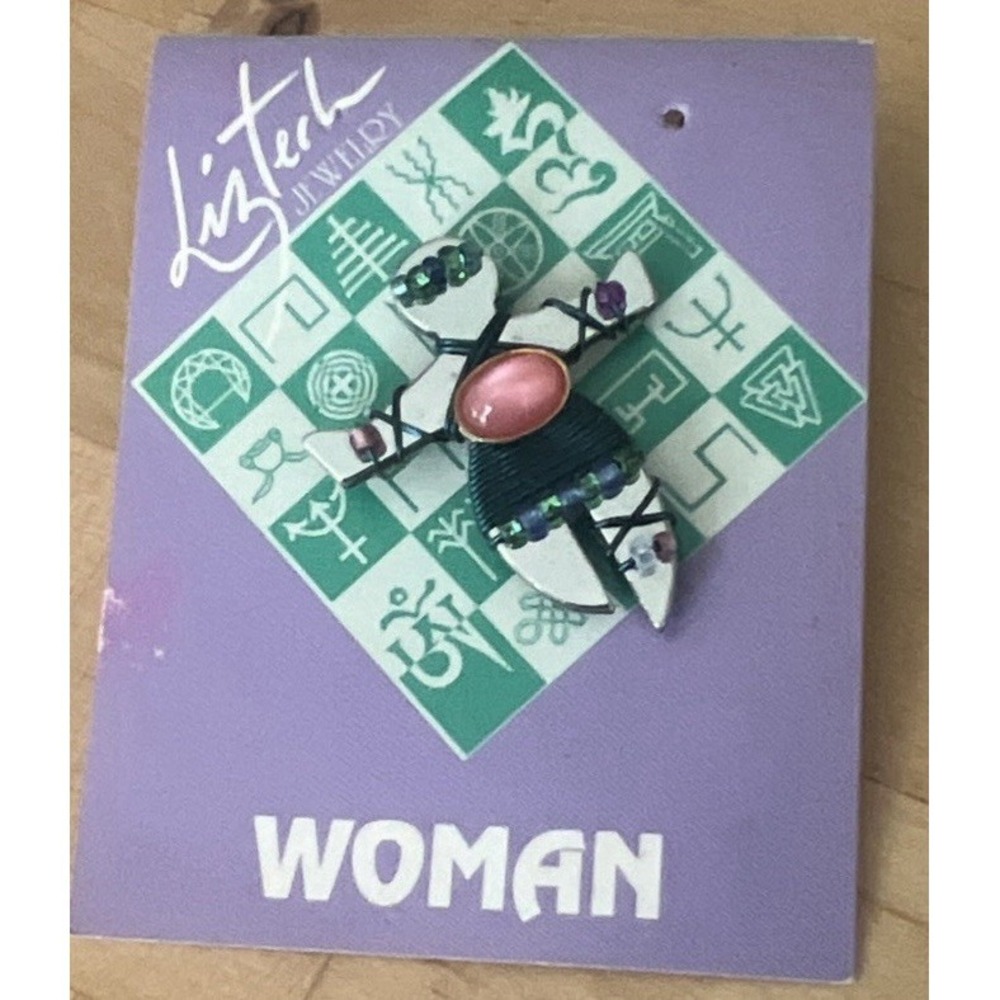 Liztech "Woman" Feminine Principle Push Pin Signed Jill‎ Elizabeth Beaded Vtg